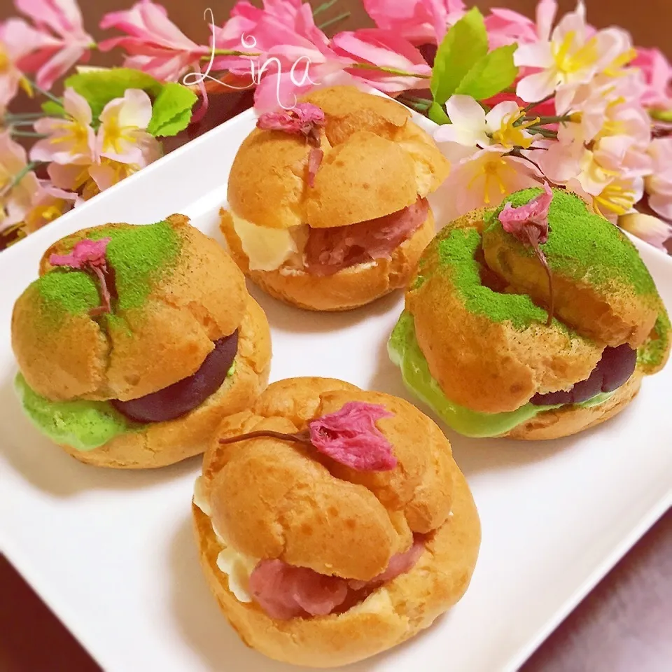 ♡絶品♪桜と抹茶の生シュークリーム♡|event_cookingさん