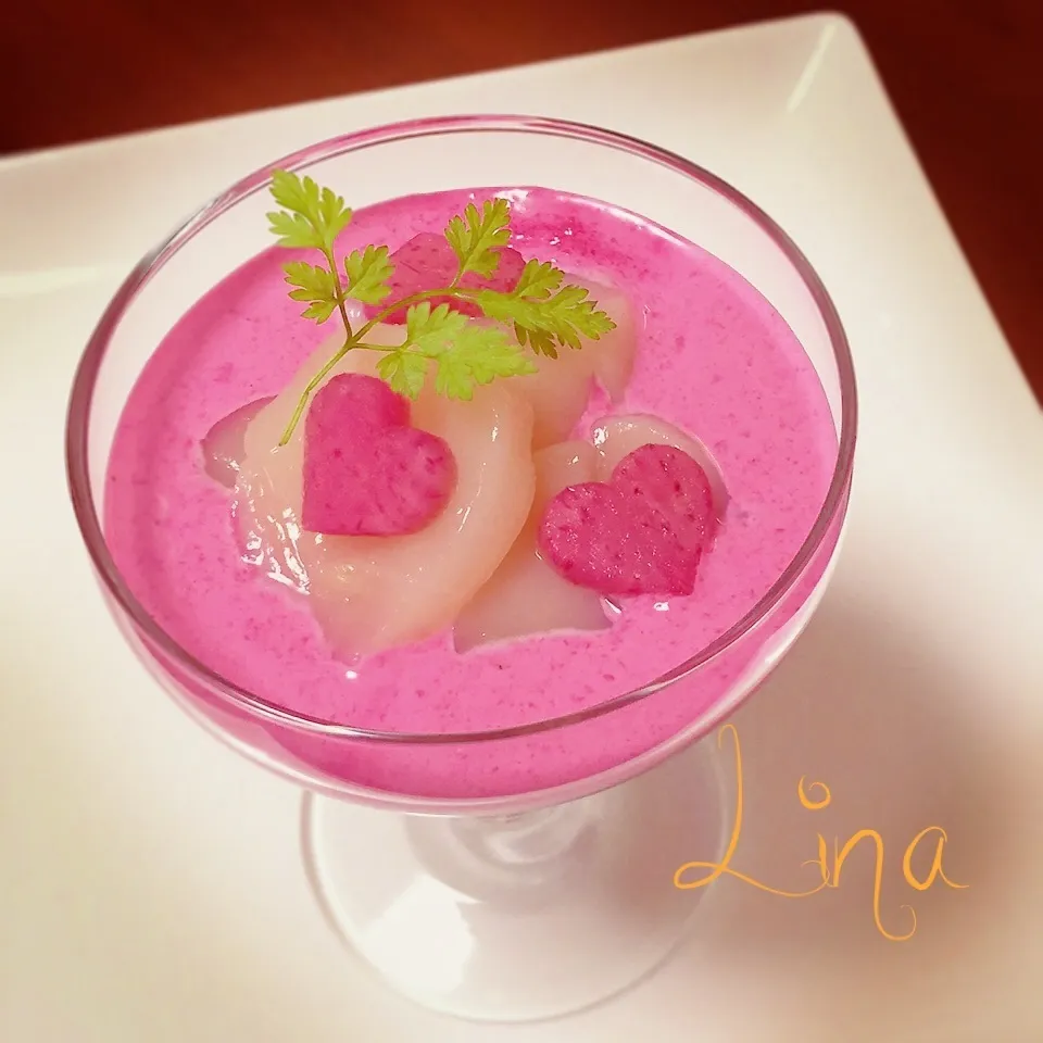 Snapdishの料理写真:♡ビーツ缶一つで♪バレンタインに♡リトアニア風ホタテの前菜♡|event_cookingさん