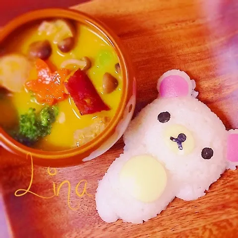 Snapdishの料理写真:♡秋色かぼちゃシチューwithコリラックマ♡|event_cookingさん