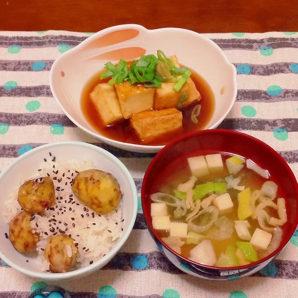 栗ごはんと厚揚げのあんかけ|白のパンダさん