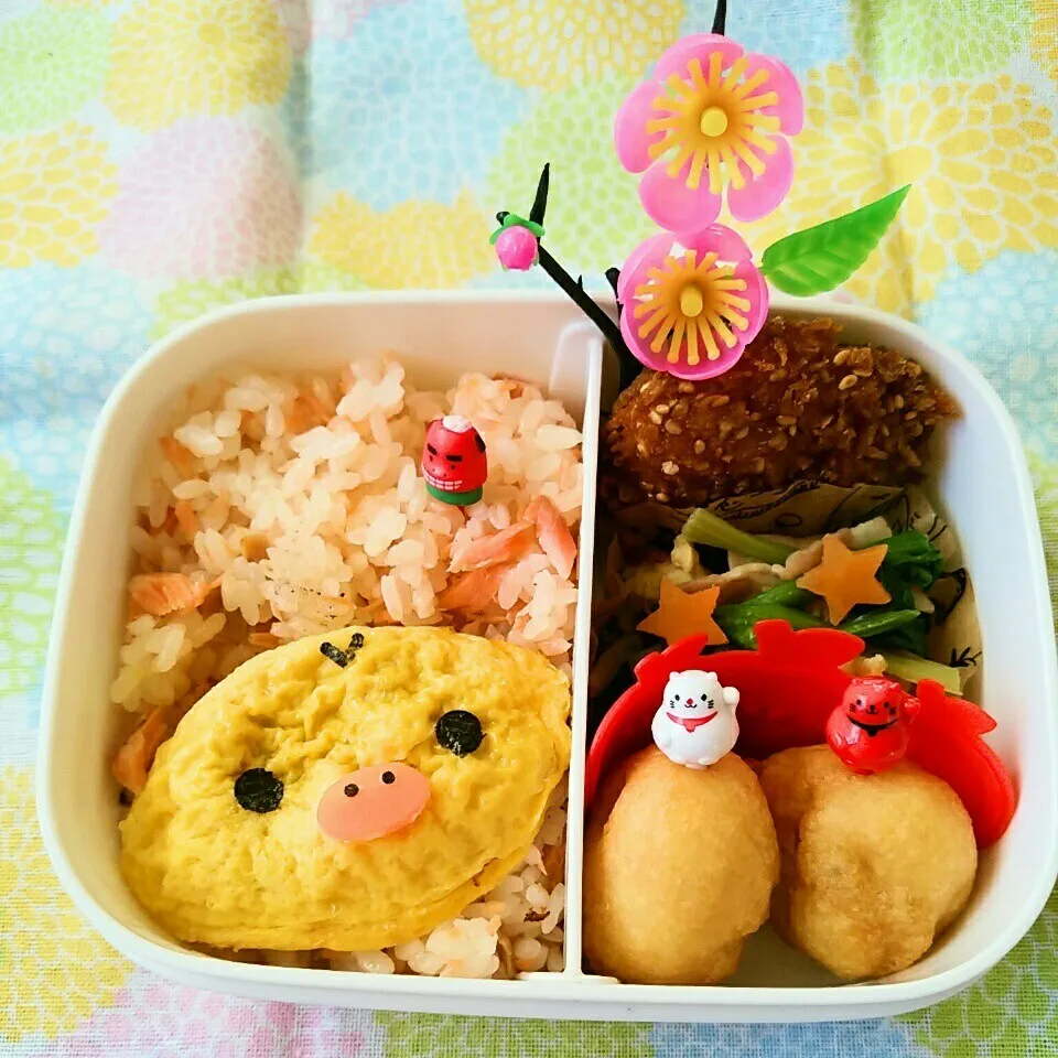 Snapdishの料理写真:酉年キイロイトリオムレツ弁当|ゆかりんさん