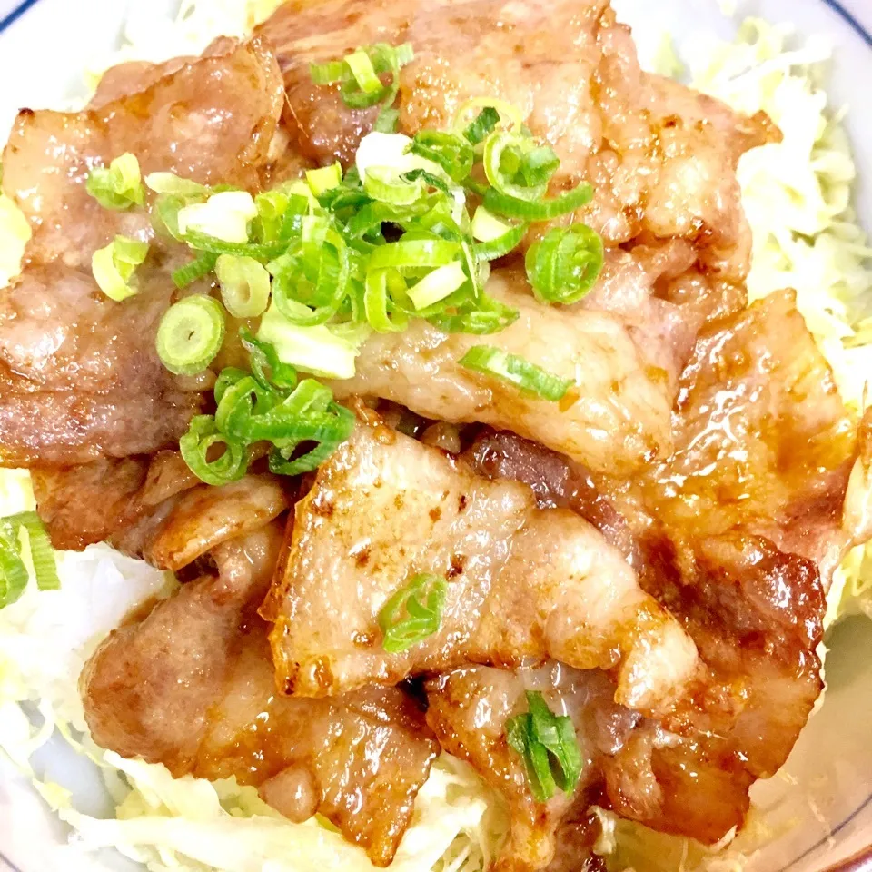 🐷豚バラ肉の生姜焼き丼🐷タレが旨い❗️キャベツ添え😋|ROSE & ROSEさん