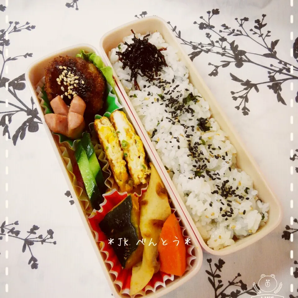 ＊本日のお弁当💙JK 😋 ＊メンチ＊|miho**さん