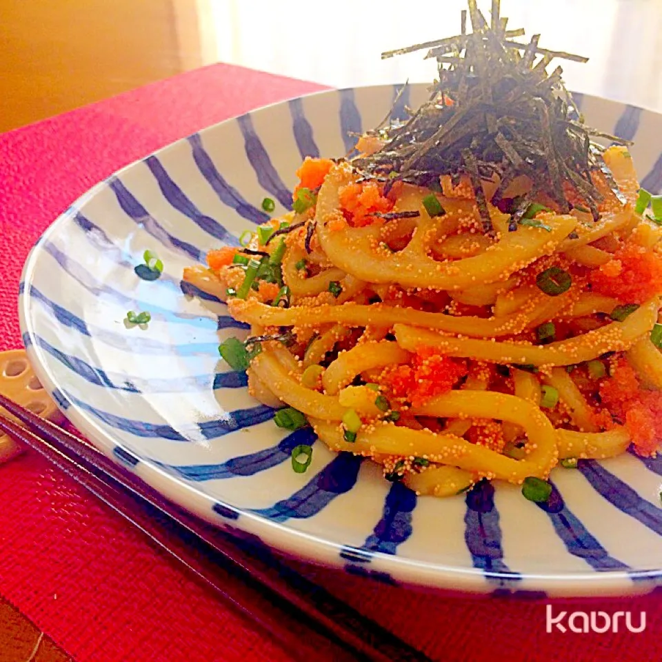 速攻ランチ♡蓮根明太バター焼きうどん♪|かおちゃんさん