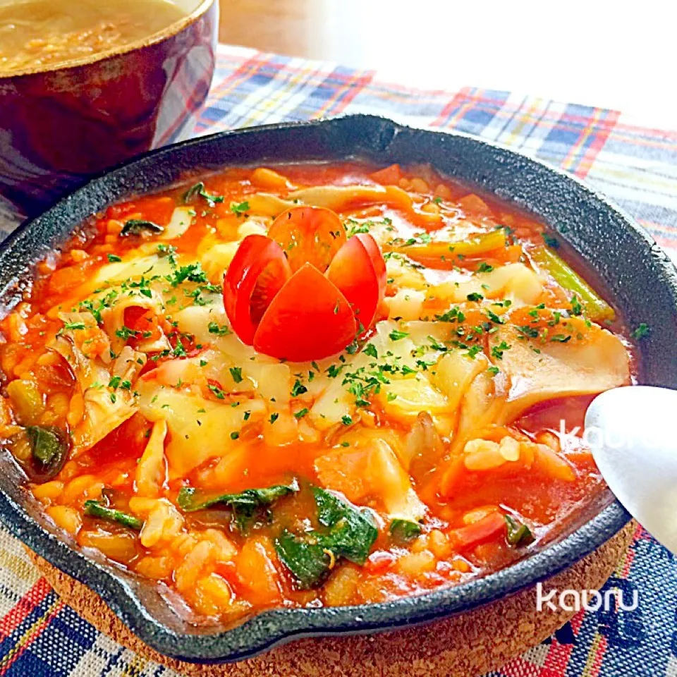 市販のパスタソースで簡単♡舞茸とベーコンのトマトリゾット♪|かおちゃんさん