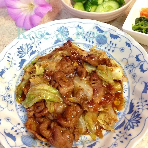 Snapdishの料理写真:回鍋肉とナムルときゅうりの漬物です(≡^∇^≡)|ROSE & ROSEさん