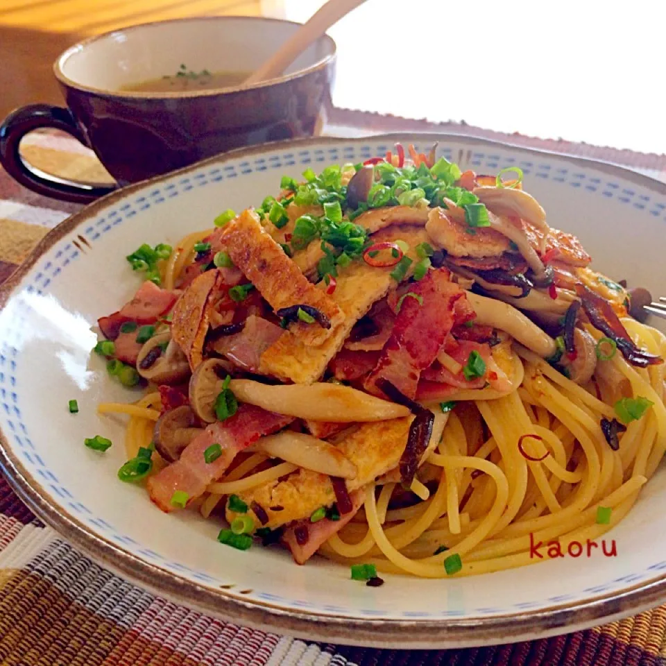 うす揚げとベーコンの和風パスタランチ♪|かおちゃんさん