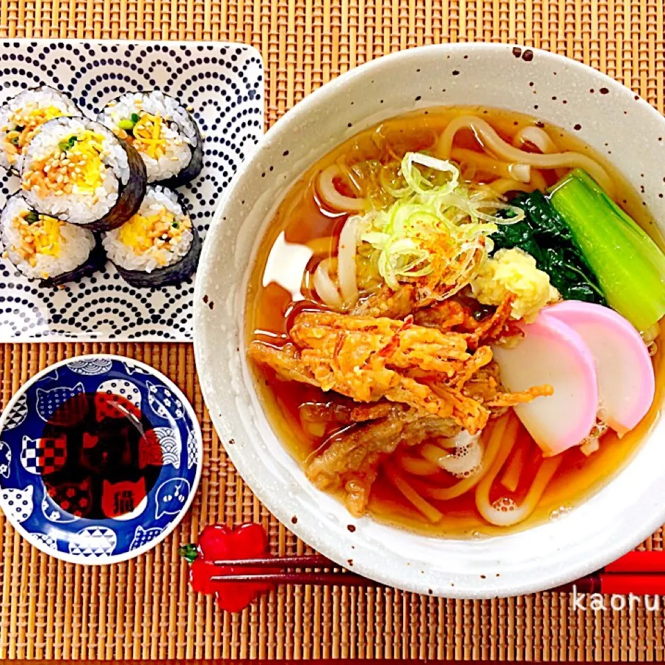 金平ごぼ天生姜うどん＆納豆巻きランチ♪|かおちゃんさん