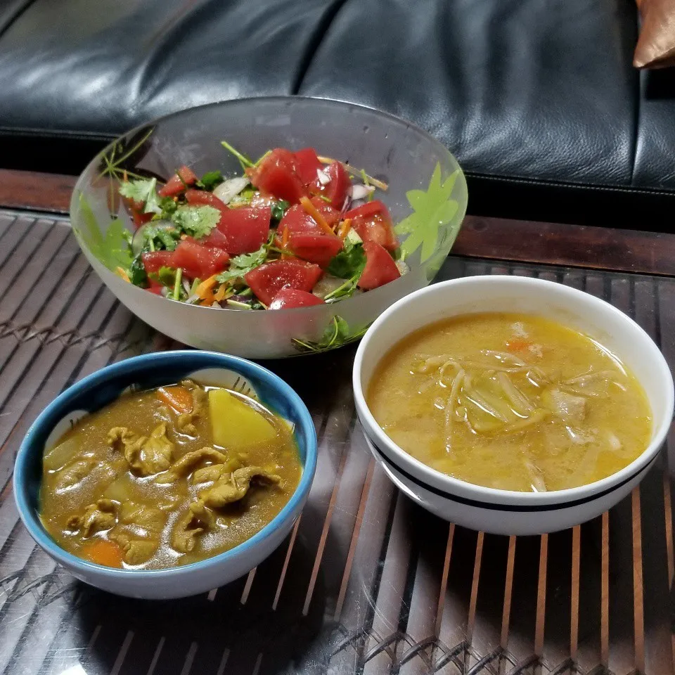 けっこう前に作った豚汁からの豚肉カレーリメイクにサラダ☺|dai.noriさん