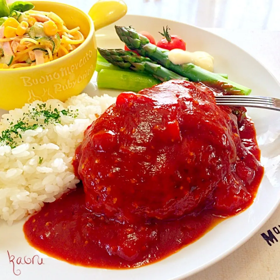 超ジューシー♡高野豆腐入りハンバーグとスパサラプレート♪|かおちゃんさん