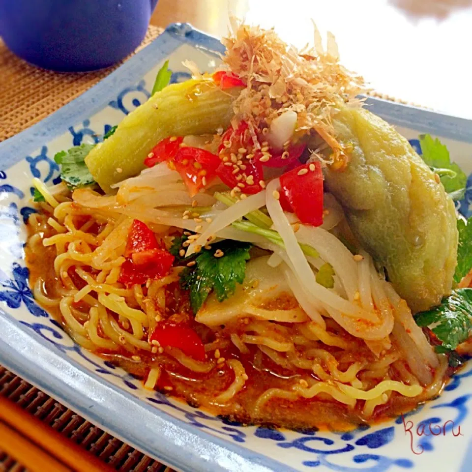 さっぱりヘルシー♡焼き茄子サラダ冷麺♪|かおちゃんさん