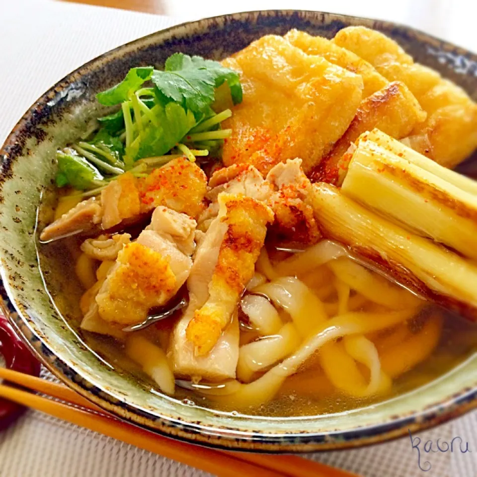 初♡手作りうどんで〜焼き鶏葱きつねうどん♪|かおちゃんさん