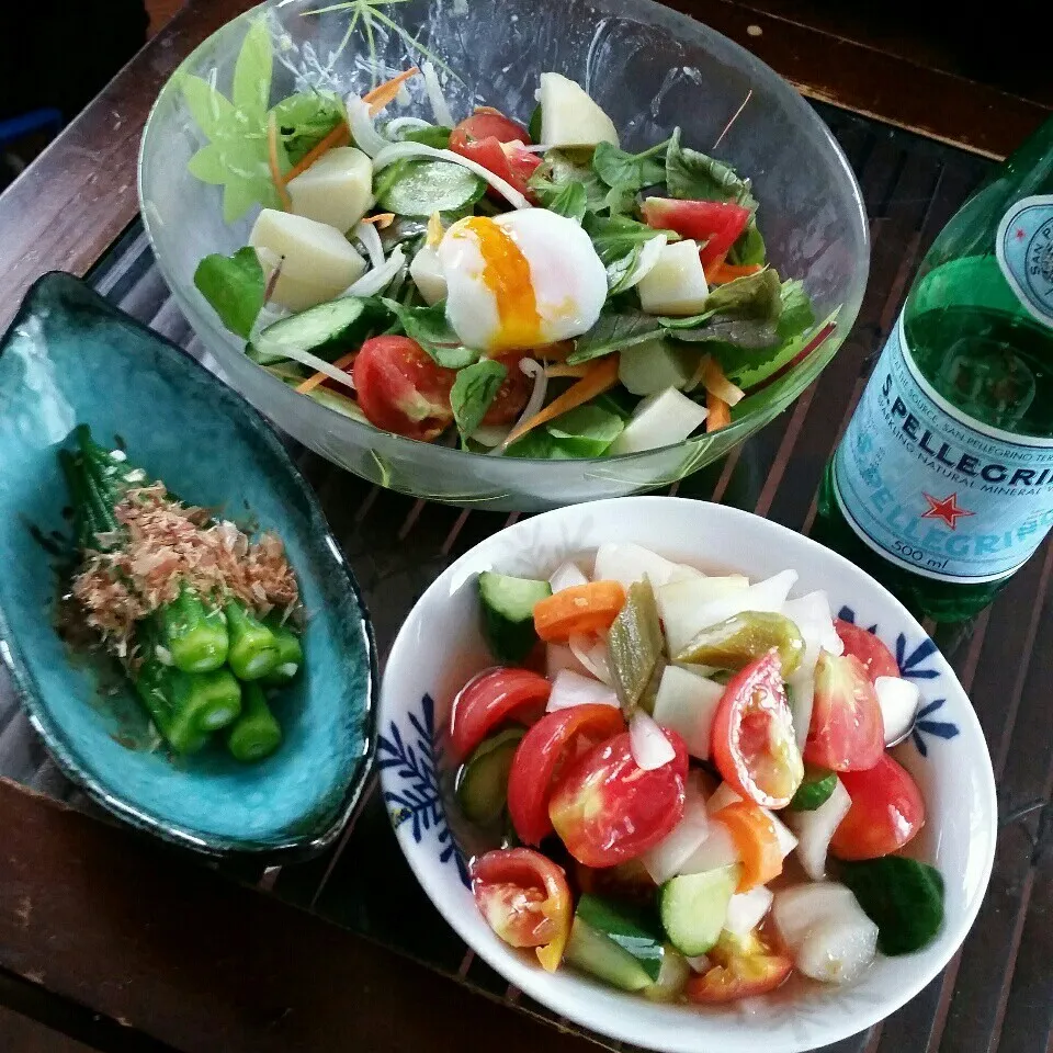 今日の昼御飯は昨日仕込んだ野菜のマリネとオクラのニンニク和え|dai.noriさん