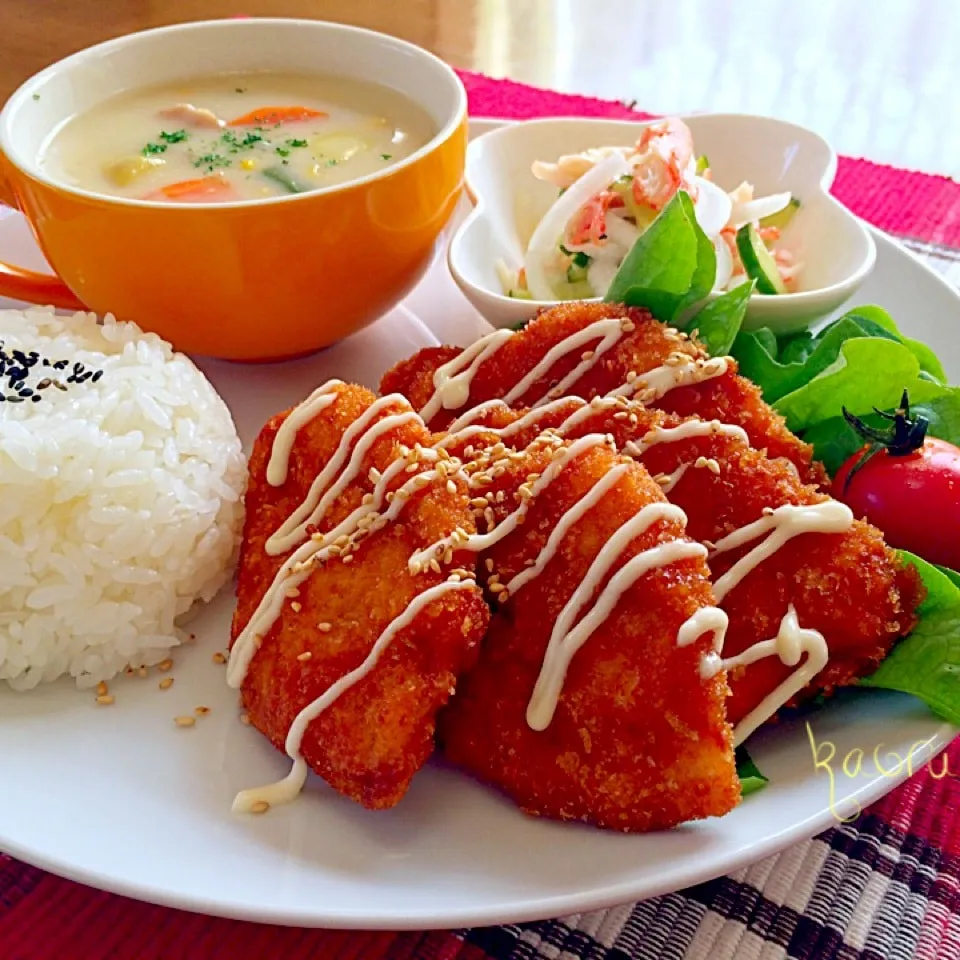 うちの定番♡和風チキンカツでランチ♪|かおちゃんさん