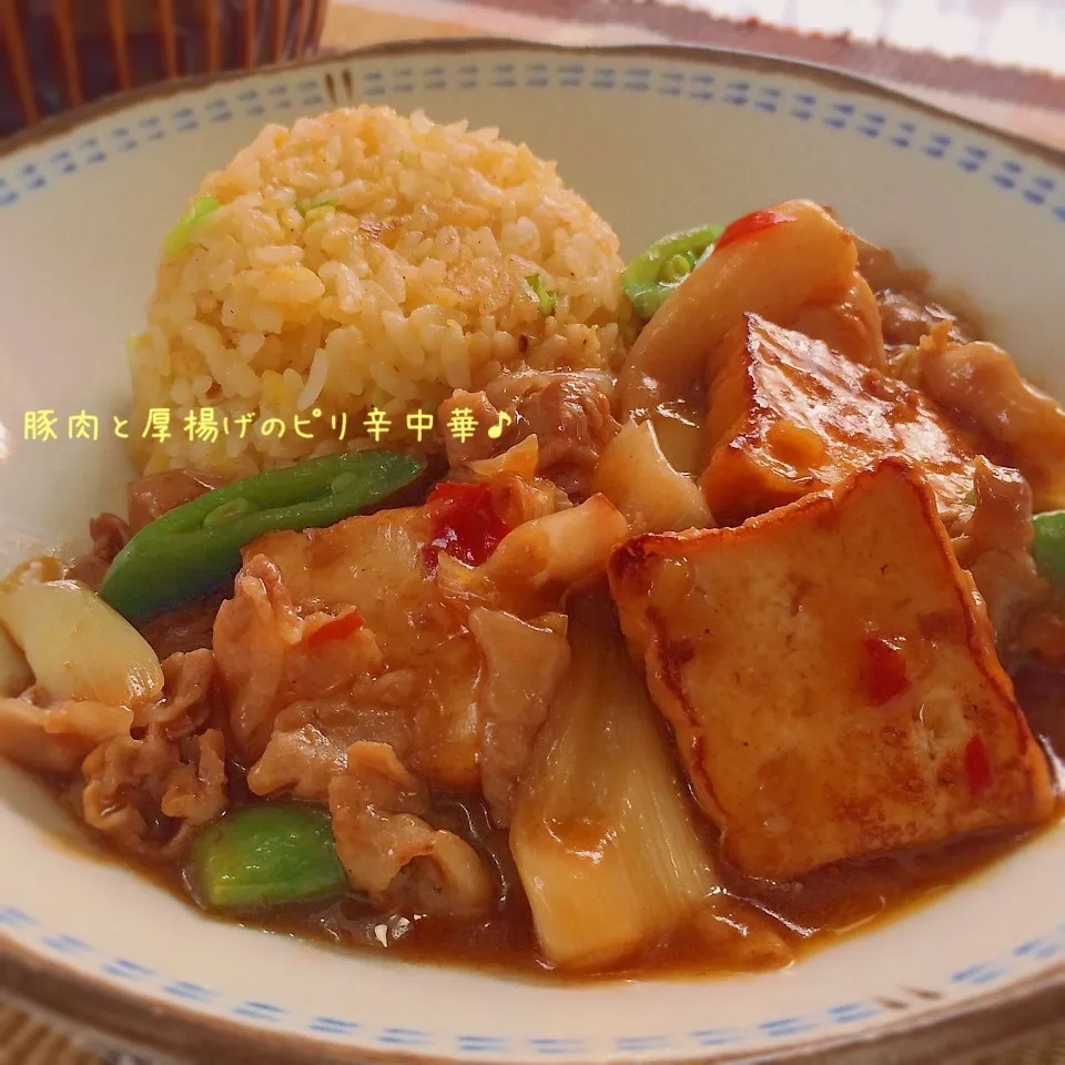 旨！豚肉と厚揚げのピリ辛中華〜黄金炒飯と♪|かおちゃんさん