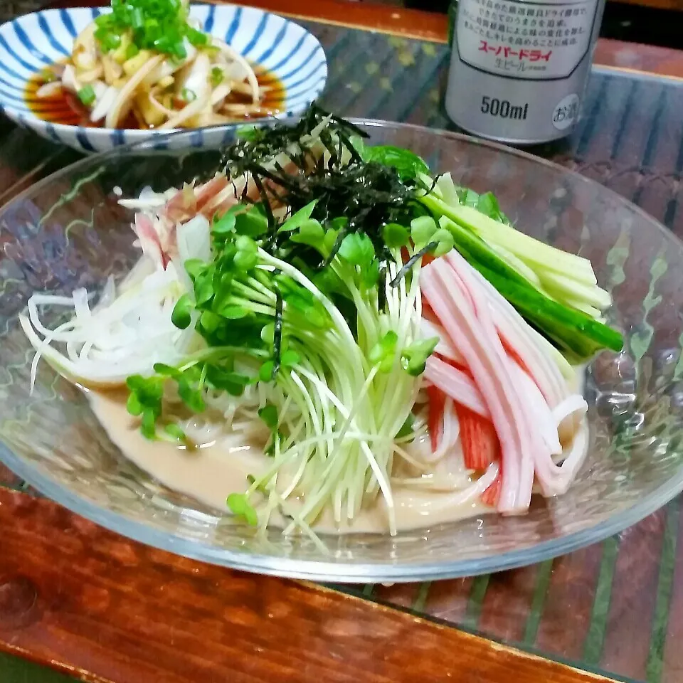 夜ご飯は豆乳麺つゆの素麺♪冷やし中華風(^o^ゞ|dai.noriさん