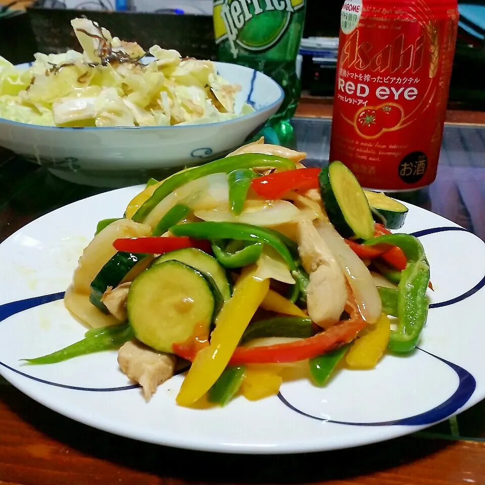 久しぶりの家ご飯(^o^)ササミと夏野菜のマヨネーズ炒め♪♪|dai.noriさん