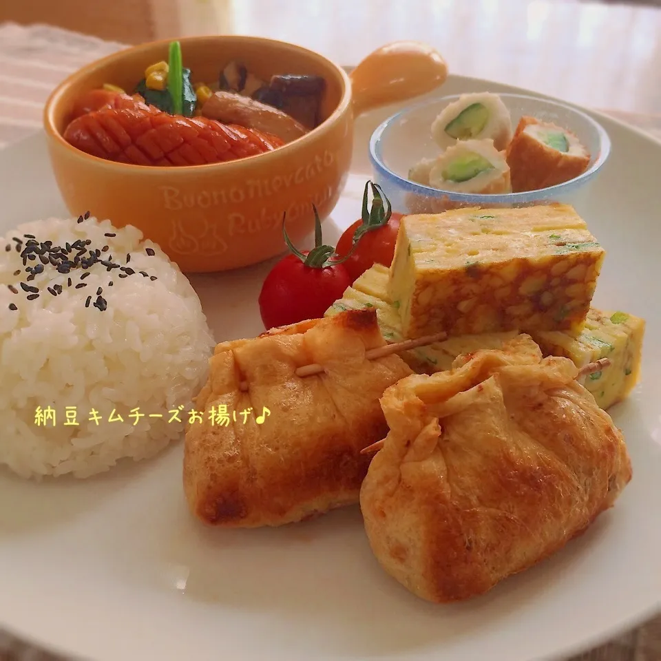 納豆キムチーズお揚げさんでランチ♪|かおちゃんさん