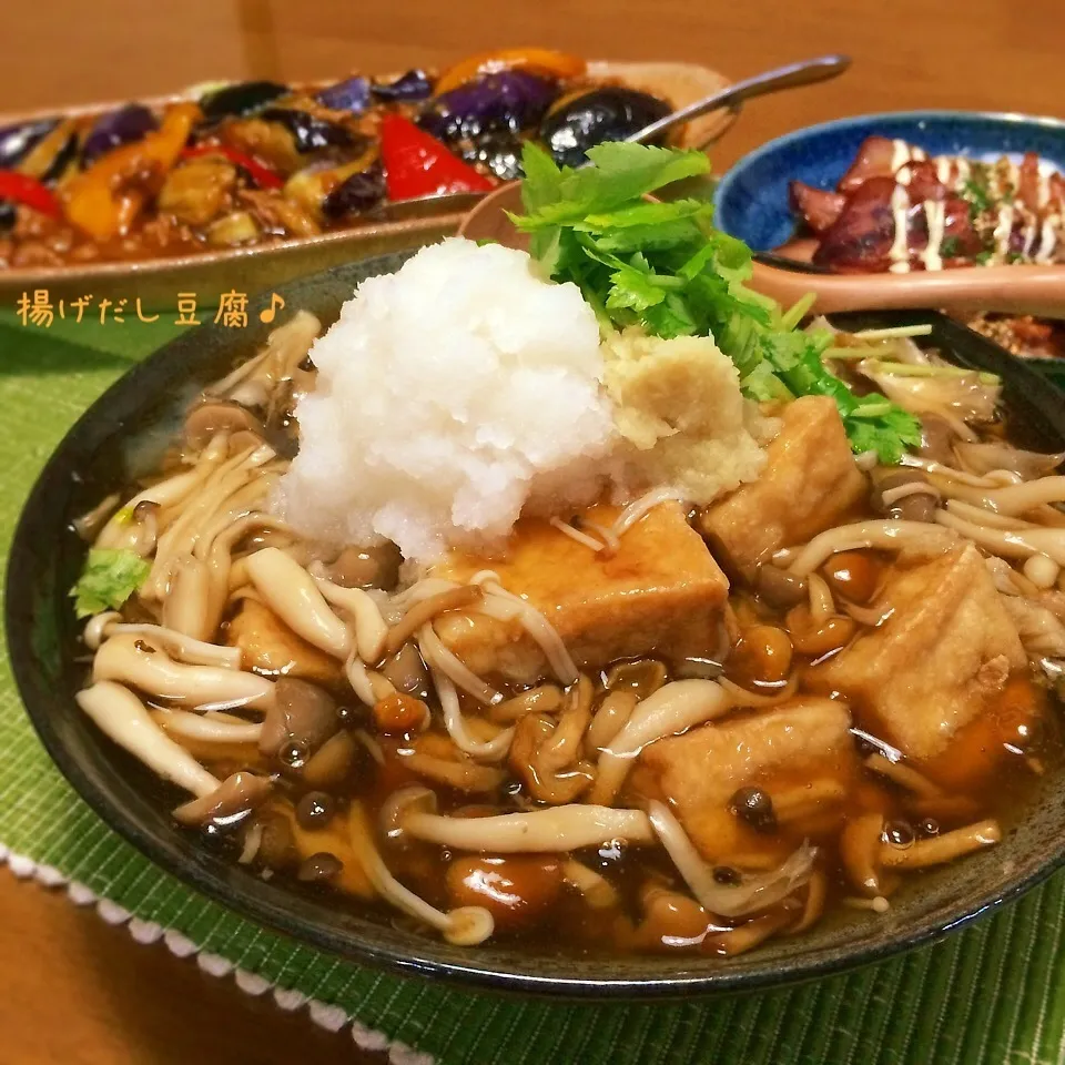 簡単揚げだし豆腐〜きのこおろし餡掛け♪|かおちゃんさん