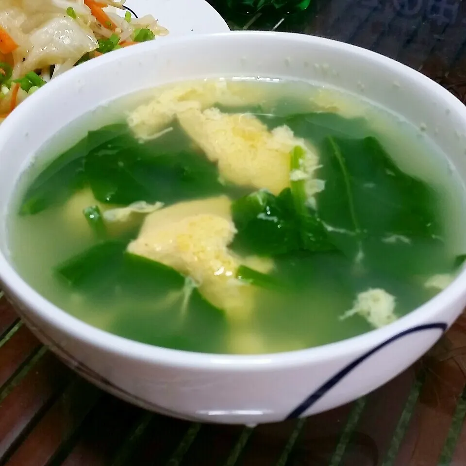 今日のご飯♪ほうれん草と玉子のスープと野菜炒め(^_-)|dai.noriさん