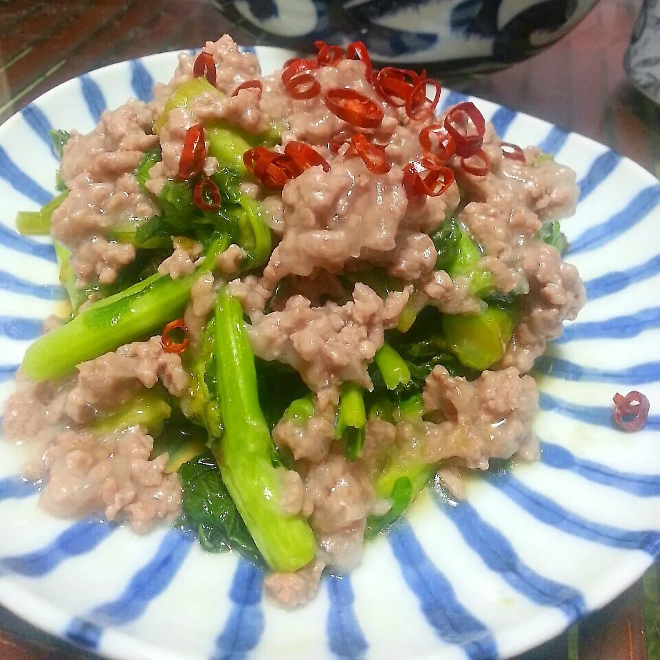 今日の夜ご飯～ちょっと失敗。菜の花のひき肉餡掛け|dai.noriさん