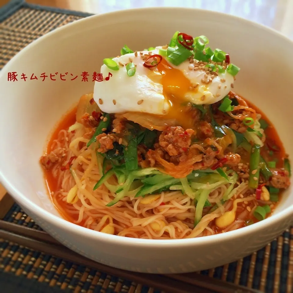 夏の定番〜豚キムチビビン素麺♪|かおちゃんさん