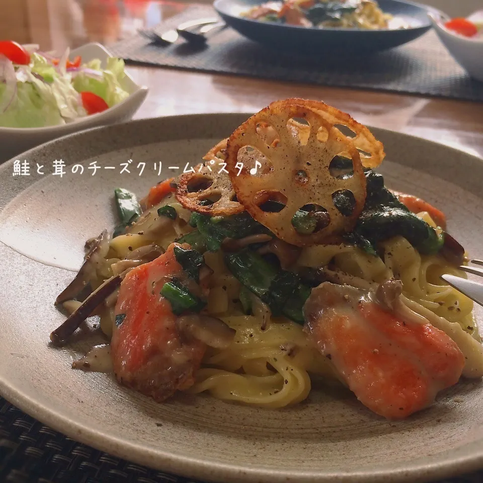 鮭と茸のチーズクリームパスタ♪|かおちゃんさん