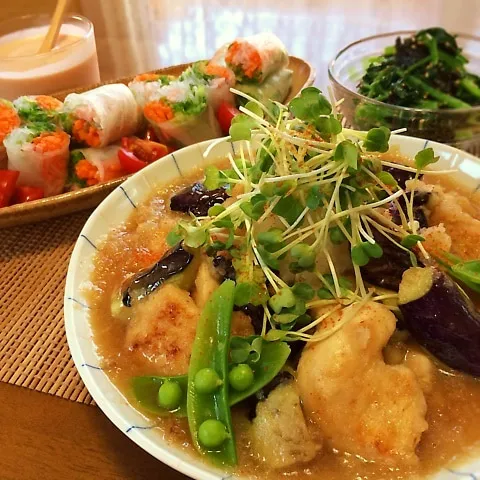 Snapdishの料理写真:鶏胸肉と茄子のみぞれ煮♪|かおちゃんさん