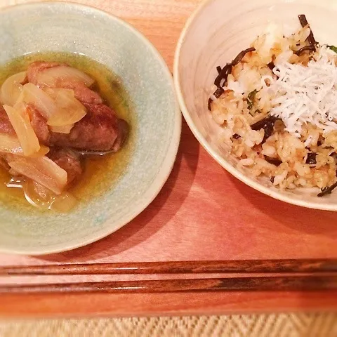 肉巻きじゃがと和風焼き飯|なちょすけさん