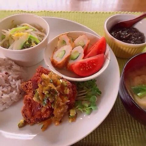 サッパリ葱レモンだれで〜鶏唐揚げランチ♪|かおちゃんさん