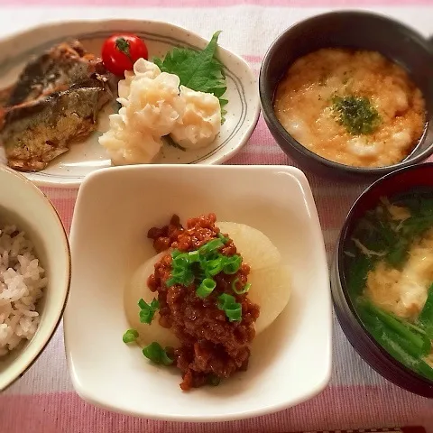 筍肉味噌でふろふき大根ランチ♪|かおちゃんさん