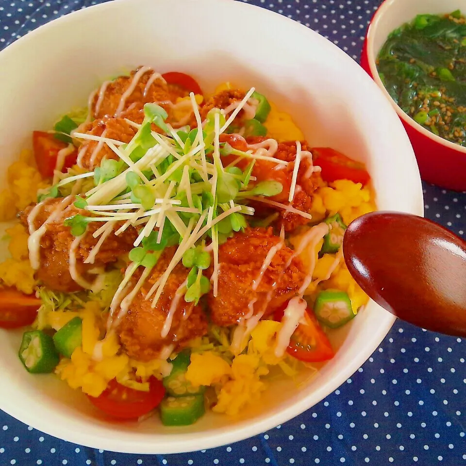 Snapdishの料理写真:ノンフライヤーで～からマヨ丼♪|かおちゃんさん