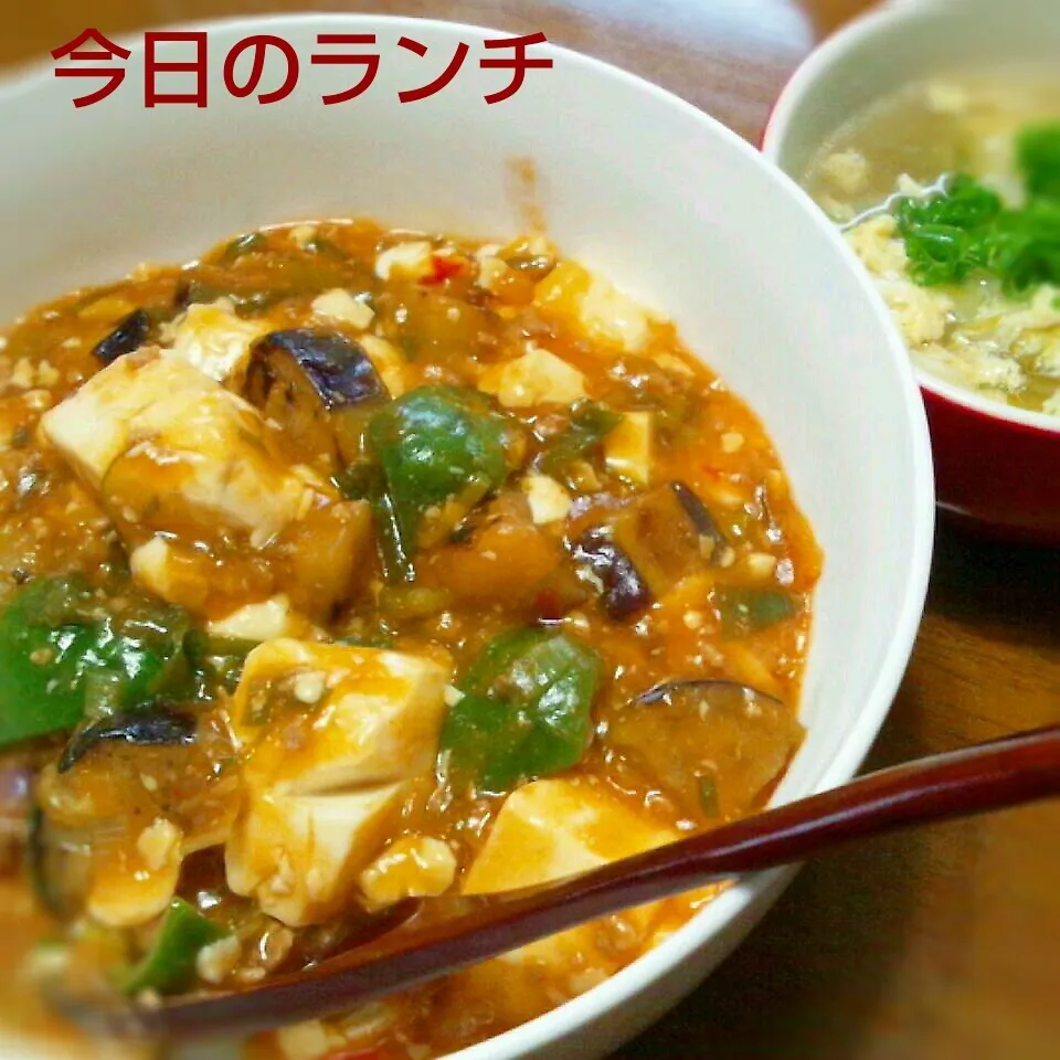 茄子と豆腐の麻婆丼～卵スープ♪|かおちゃんさん