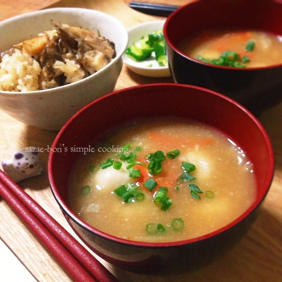 れんこんだんご汁とMakoさんのきのこご飯|サザエボンさん