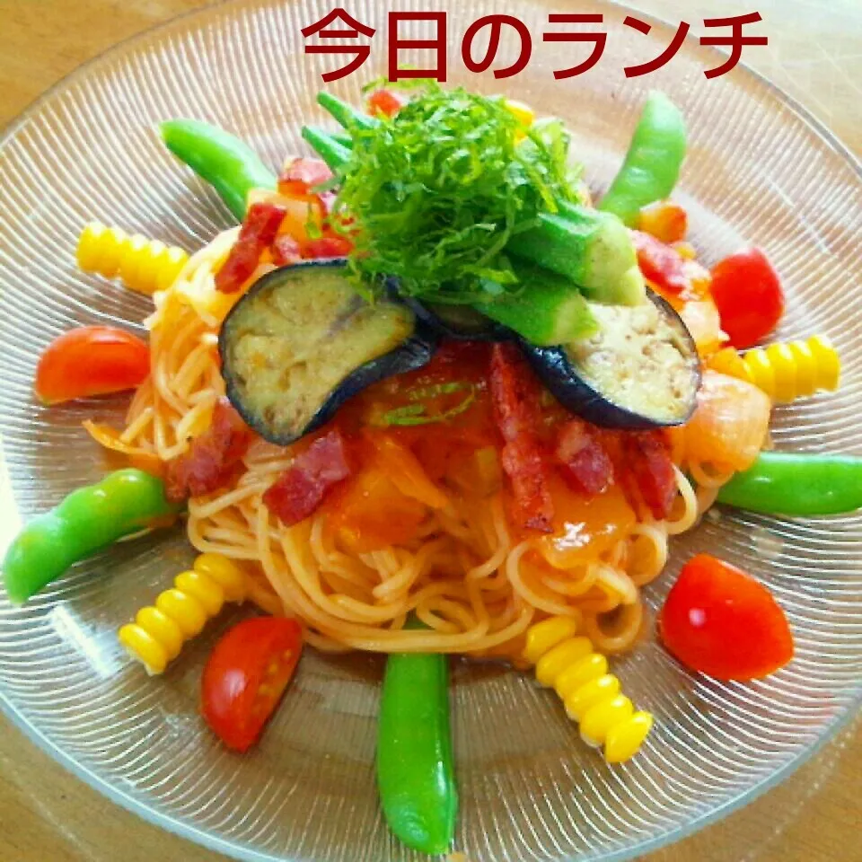 昨日のトマトソースで～夏野菜の冷製パスタ♪|かおちゃんさん