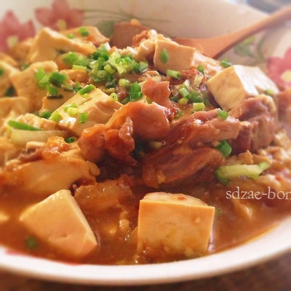 中華料理。鶏家荘豆腐(鶏と豆腐のピリ辛炒め)|サザエボンさん