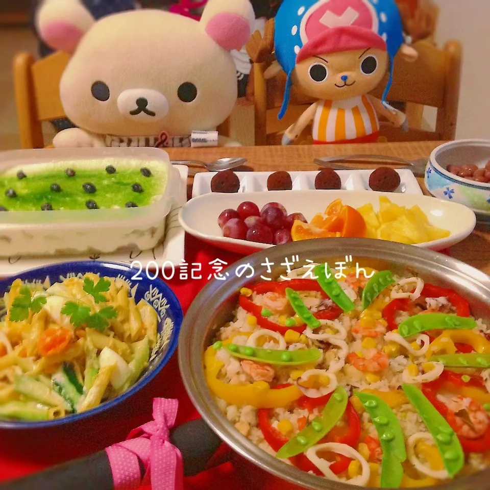 Snapdishの料理写真:簡単フライパンでパエリア、カレーマカロニサラダ、ティラミス|サザエボンさん