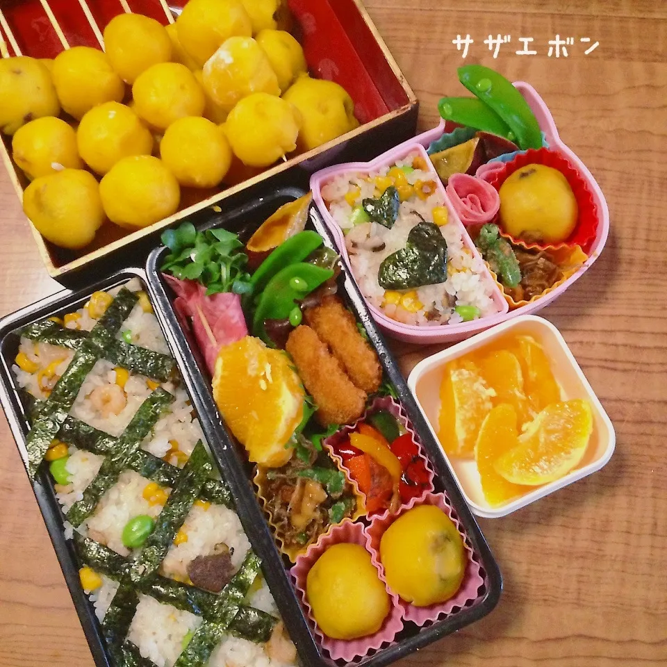 高校、幼稚園弁当、和菓子入〜o(^▽^)o|サザエボンさん