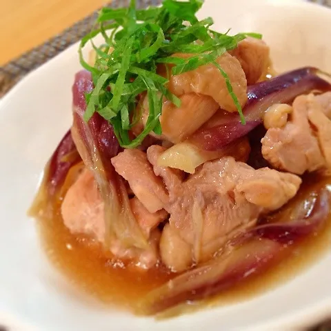 鶏肉とミョウガの煮たやつ。|かのパパさん