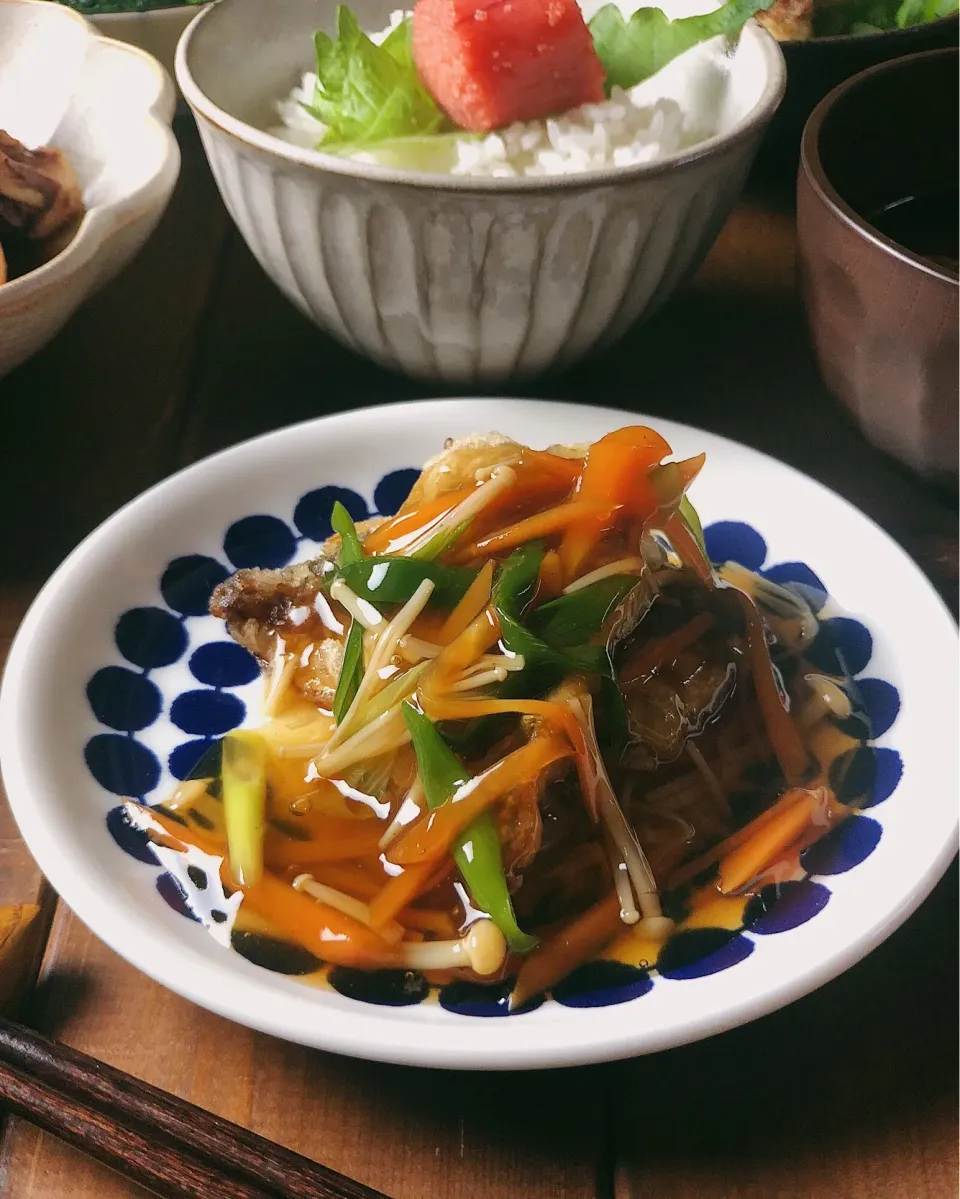 鯵の竜田揚げ
 野菜餡掛けのせ|ともみ。さん