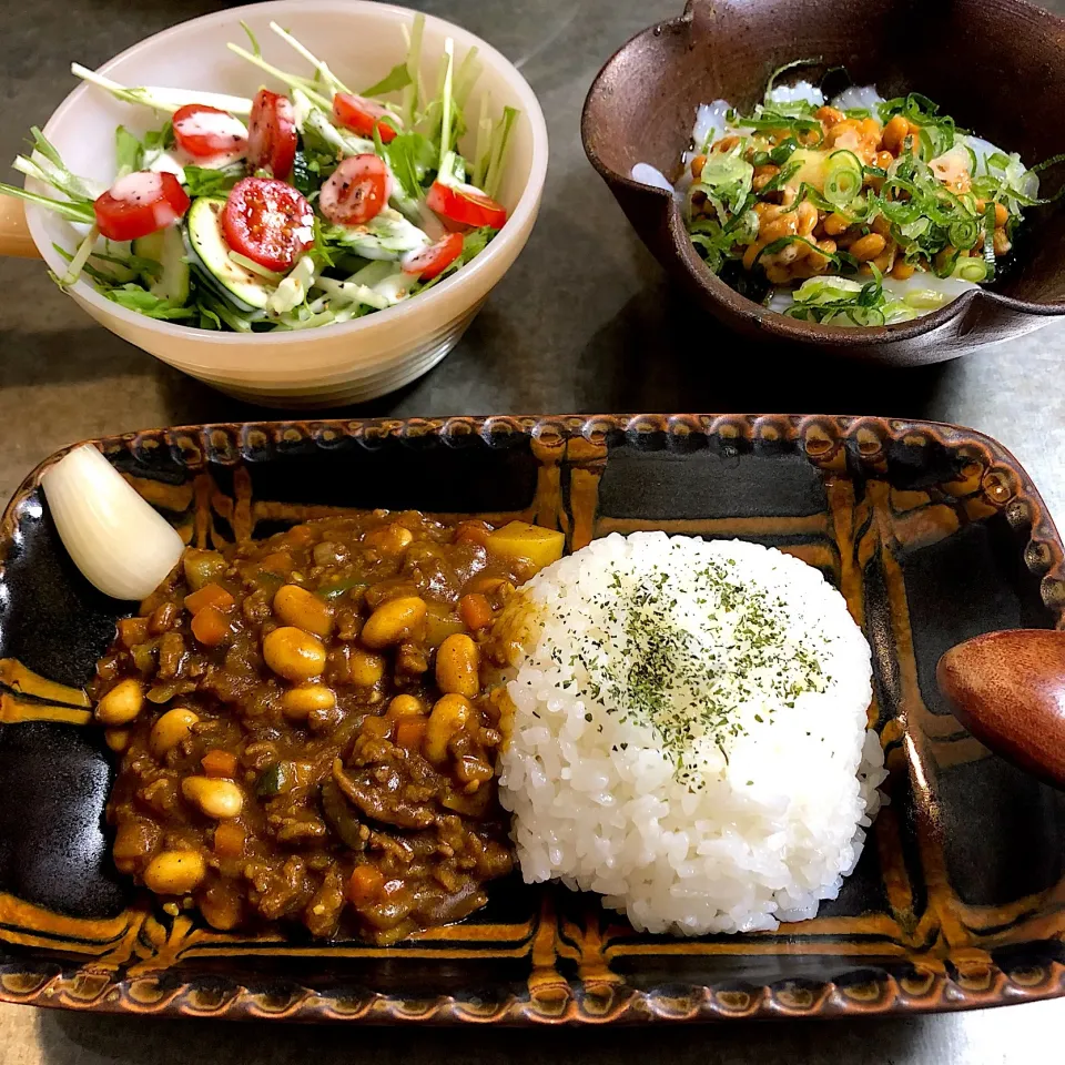 豆入りキーマカレーで晩ごはん(ﾟ∀ﾟ)#カレー|nao子さん