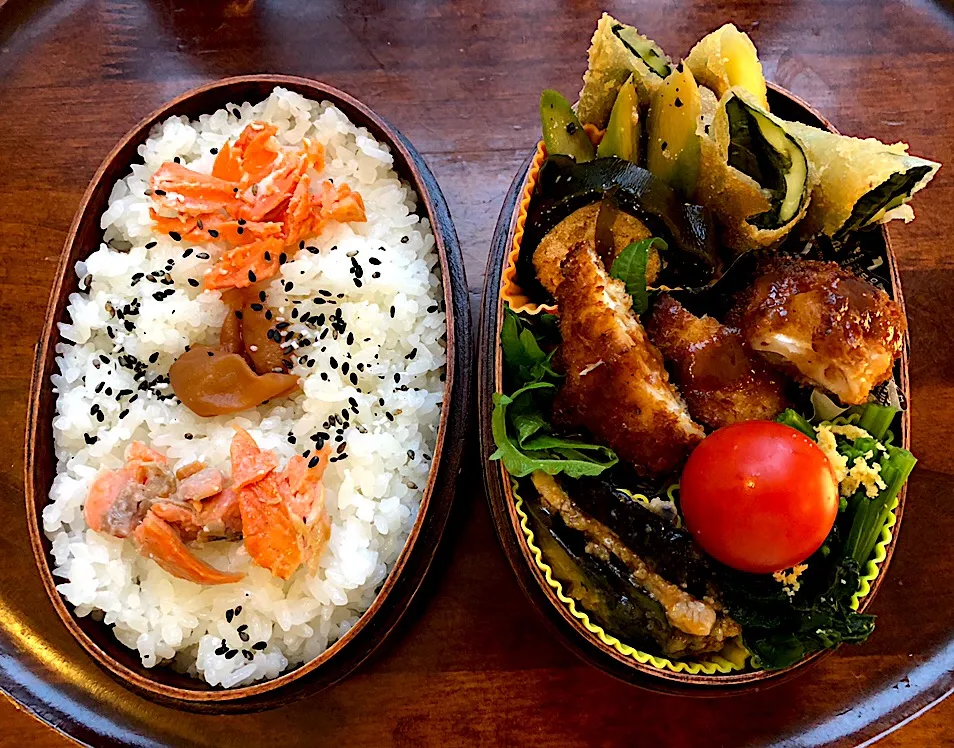 本日もお弁当🍱白身魚フライ🐟チーズと大葉の春巻き🥓茄子麻婆🍆昆布巻き🌰 #息子弁当  #わっぱ弁当  #白身魚のフライ  #春巻き  #チーズ  #大葉  #茄子  #麻婆茄子 #札幌 #中島公園|Yukie  Toriseさん