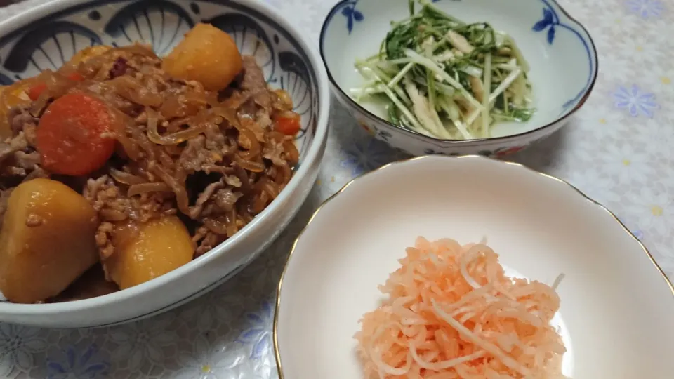 ちょっと甘めの濃厚肉じゃが   大根の明太子和え   水菜とうすあげの白だし和え|Youko  Yamaguchiさん