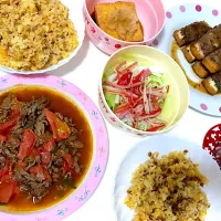 厚揚げの牛肉巻き🍖
トマトと牛肉の和風炒め🍅
納豆チャーハン🍚|ピロリさん