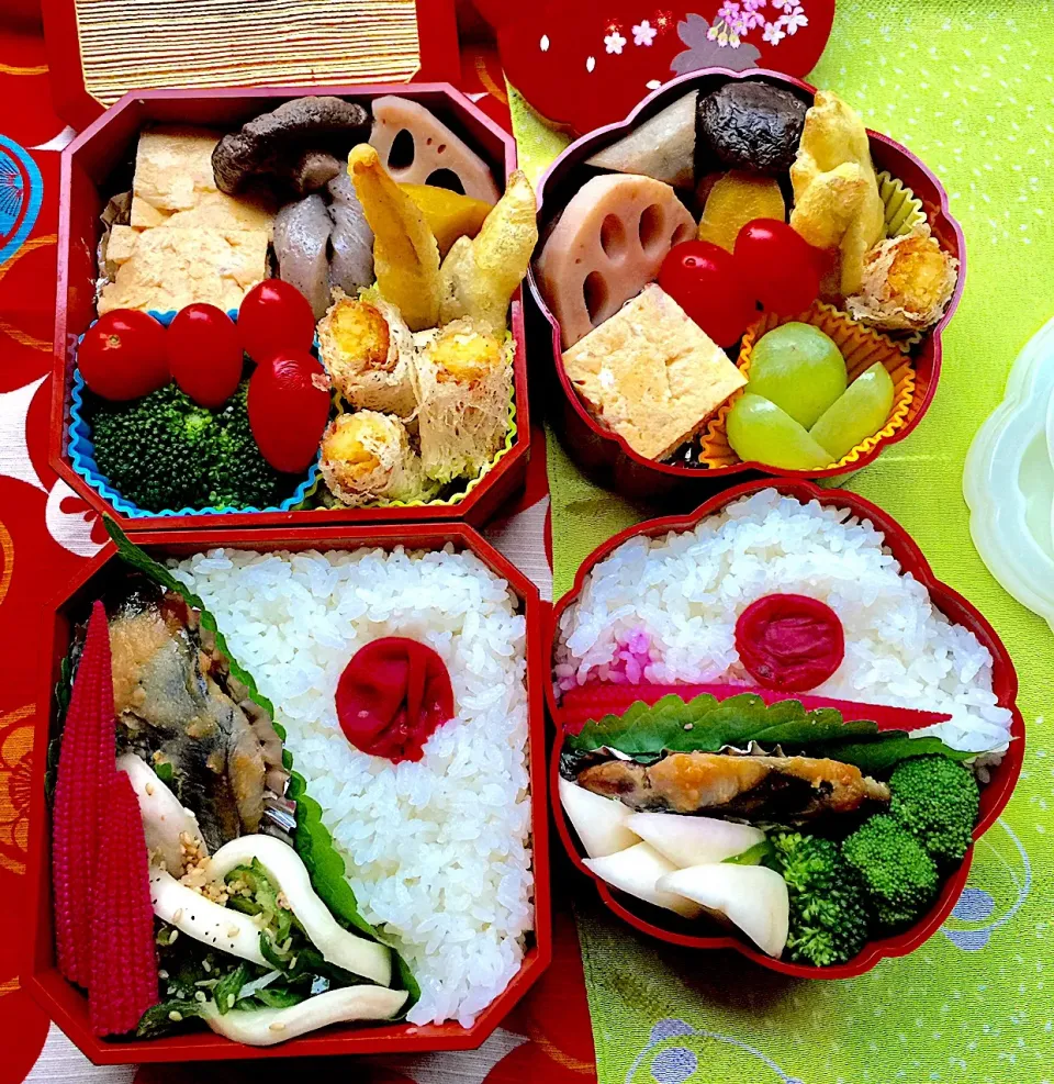 Snapdishの料理写真:#夫婦弁当  #お弁当じまん  #お父さん弁当  #お弁当 
 #ヘルシー弁当  #自分弁当  #秋の味覚  #和風煮染め 
 #魚メインのお弁当  #和食弁当  #ビーツピクルスを漬けた瓶にヤングコーンも入れてみた  #らっきょう酢  #鰆の柚子味噌漬け焼き #日の丸弁当|Blueberry🫐さん