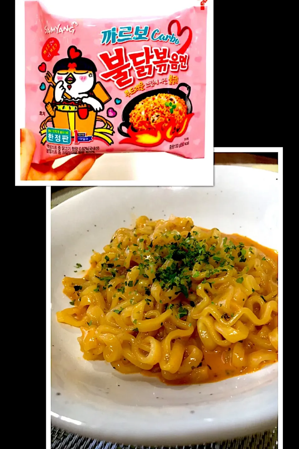 カルボブルダックポックン麺🧡 辛いけどクリーミィ. 太めもちもちの麺が好き🧡  #プルダックポックンミョン|🌿ぴぴさん