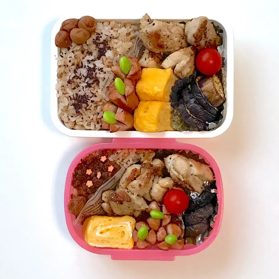 Snapdishの料理写真:パパと娘っちのお弁当(^^)
 #お弁当  #玉子焼き #チキン黒胡椒焼き|kakoさん