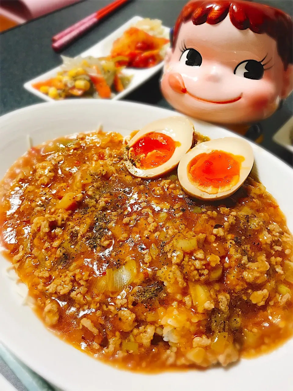 ピリ辛トロ〜リ♡麻婆あんかけ素麺&ごはん。|ぽき。さん