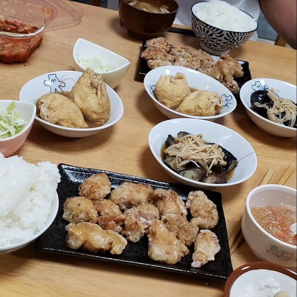 唐揚げ♡鶏豆腐巾着♡茄子のえのきあんかけ|みーさん