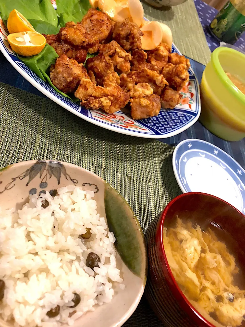 むかごご飯と平茸のお吸い物、鳥の唐揚げ|amiさん